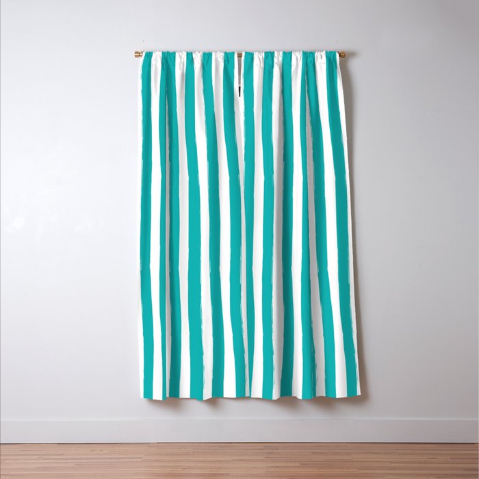 Turquoise and White Cabana Stripes Palm Beach Preppy Window Curtain Gallery Image 3