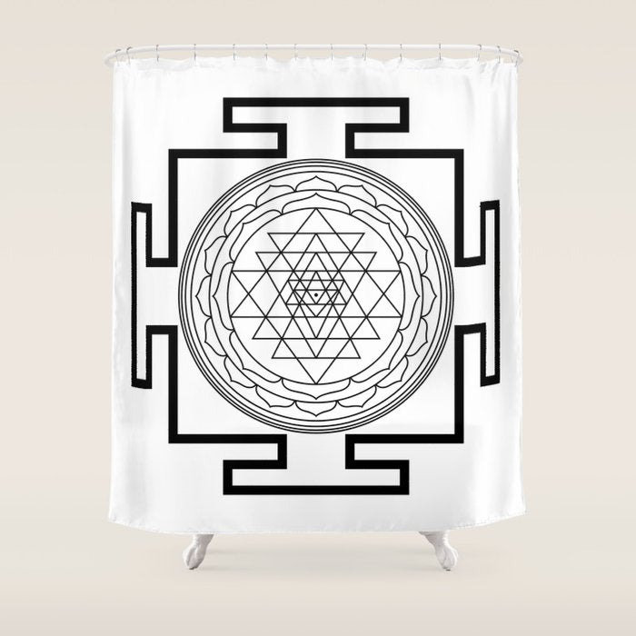 Shri Yantra in black and white Shower Curtain Gallery Image 1