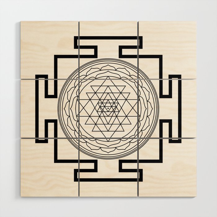 Shri Yantra in black and white Wood Wall Art Gallery Image 1
