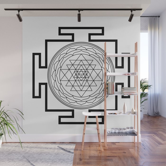 Shri Yantra in black and white Wall Mural