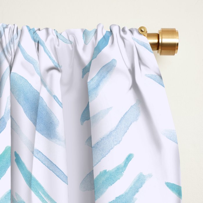 Baby blue and teal herringbone - watercolor brush strokes Window Curtain Gallery Image 2