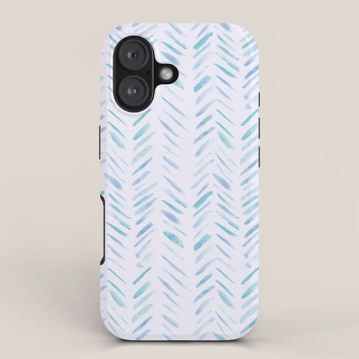 Baby blue and teal herringbone - watercolor brush strokes iPhone Case Gallery Image 1