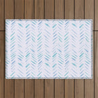 Baby blue and teal herringbone - watercolor brush strokes Outdoor Rug Gallery Image 1