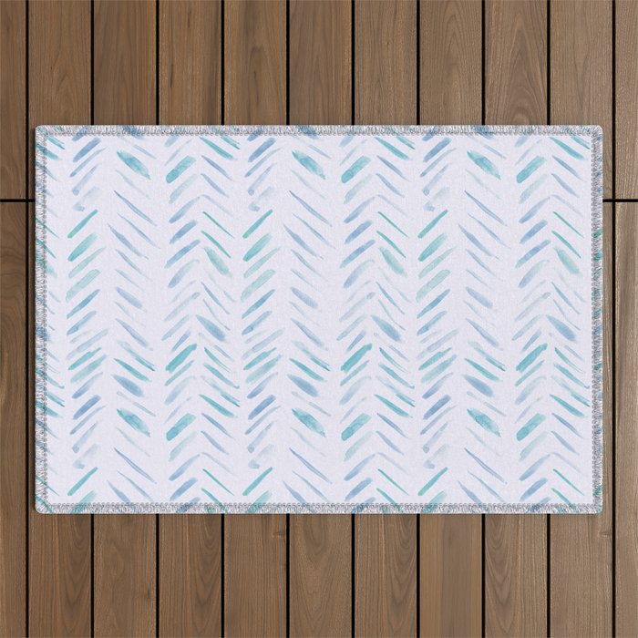 Baby blue and teal herringbone - watercolor brush strokes Outdoor Rug Gallery Image 1