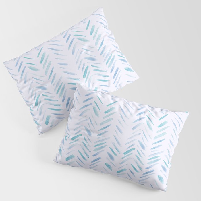 Baby blue and teal herringbone - watercolor brush strokes Pillow Sham Gallery Image 1