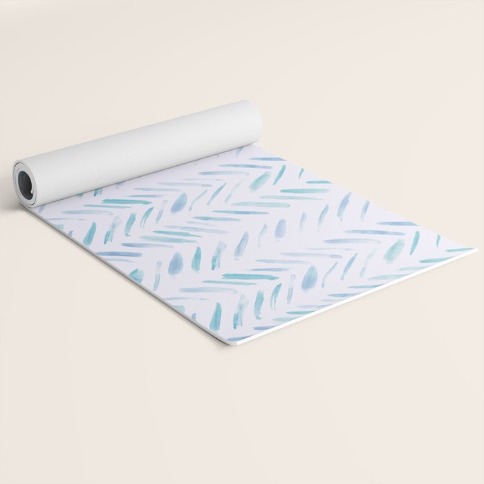 Baby blue and teal herringbone - watercolor brush strokes Yoga Mat Gallery Image 2