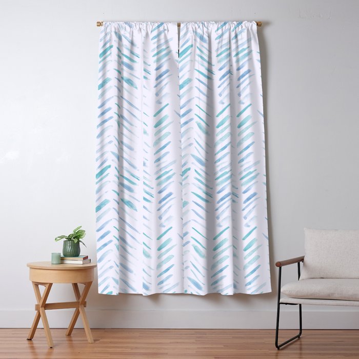 Baby blue and teal herringbone - watercolor brush strokes Window Curtain Gallery Image 5