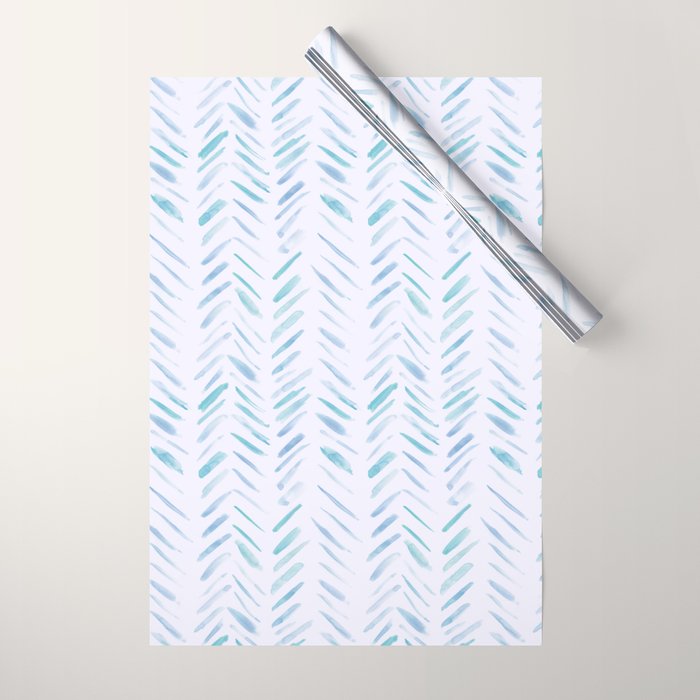 Baby blue and teal herringbone - watercolor brush strokes Wrapping Paper Gallery Image 1
