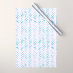 Baby blue and teal herringbone - watercolor brush strokes Wrapping Paper Gallery Image 1