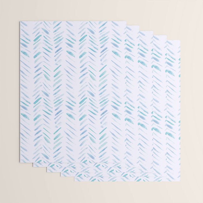 Baby blue and teal herringbone - watercolor brush strokes Wrapping Paper Gallery Image 3