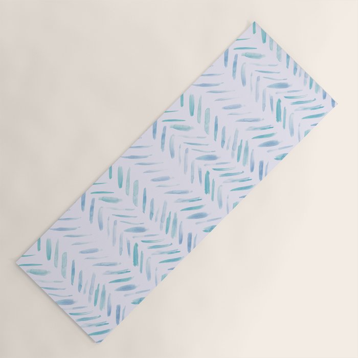 Baby blue and teal herringbone - watercolor brush strokes Yoga Mat Gallery Image 1