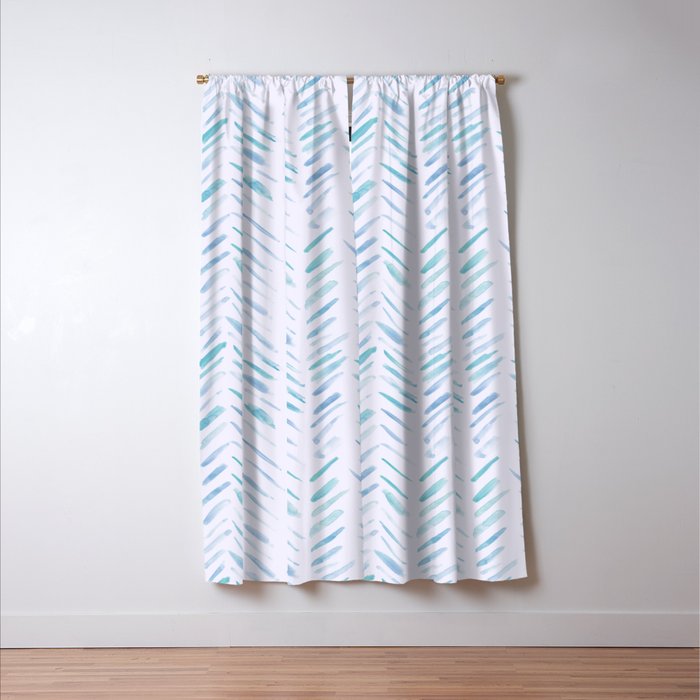 Baby blue and teal herringbone - watercolor brush strokes Window Curtain Gallery Image 3