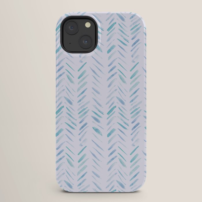 Baby blue and teal herringbone - watercolor brush strokes iPhone Case Gallery Image 26