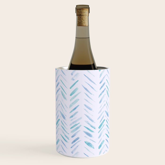 Baby blue and teal herringbone - watercolor brush strokes Wine Chiller Gallery Image 3