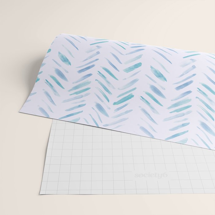 Baby blue and teal herringbone - watercolor brush strokes Wrapping Paper Gallery Image 2