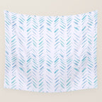 Baby blue and teal herringbone - watercolor brush strokes Wall Tapestry Gallery Image 4