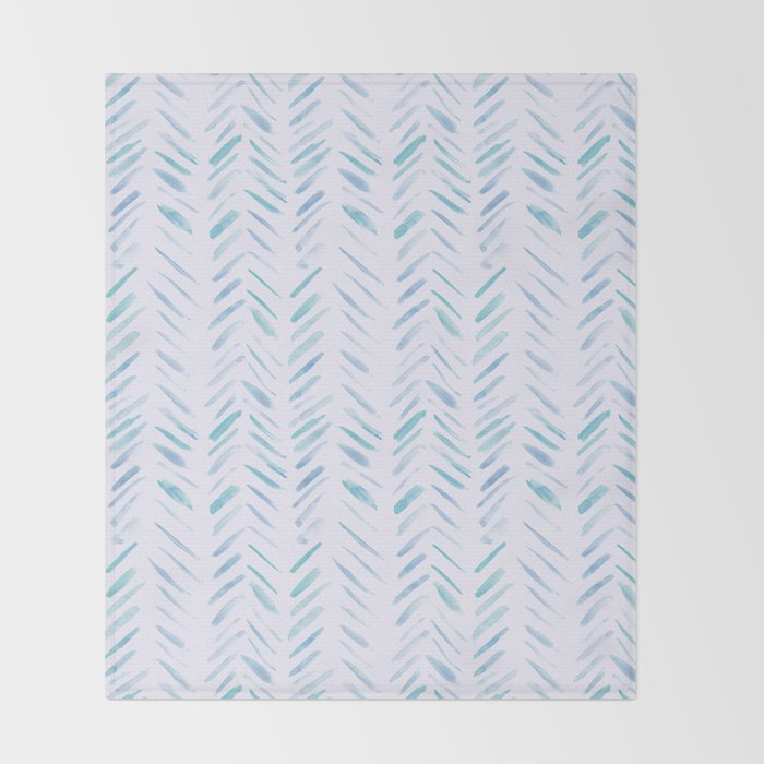 Baby blue and teal herringbone - watercolor brush strokes Throw Blanket Gallery Image 2