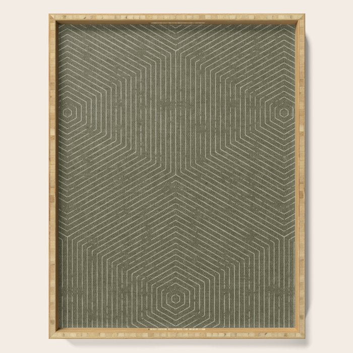 boho hexagon stripes - olive green Serving Tray Gallery Image 1