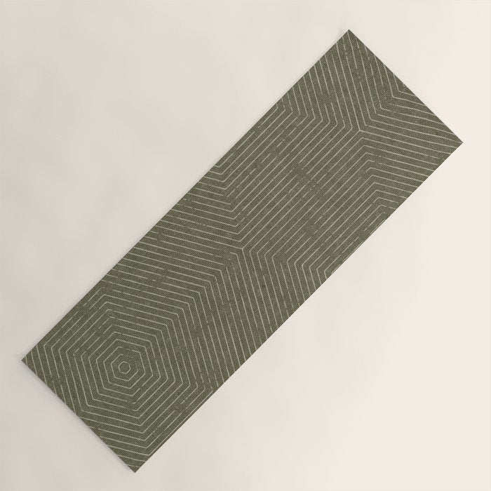 boho hexagon stripes - olive green Yoga Mat Gallery Image 1
