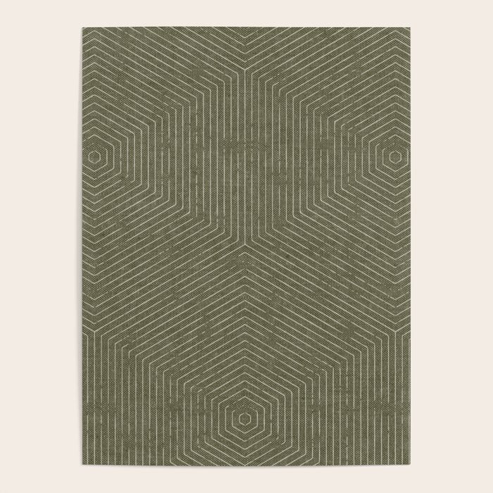 boho hexagon stripes - olive green Poster Gallery Image 1