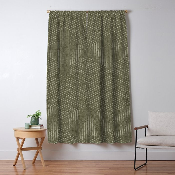 boho hexagon stripes - olive green Window Curtain Gallery Image 5