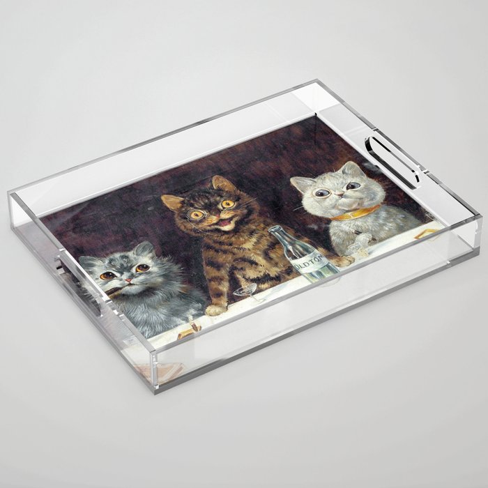 'The Bachelor Party' Vintage Cat Art by Louis Wain Cat Art Acrylic Tray Gallery Image 1
