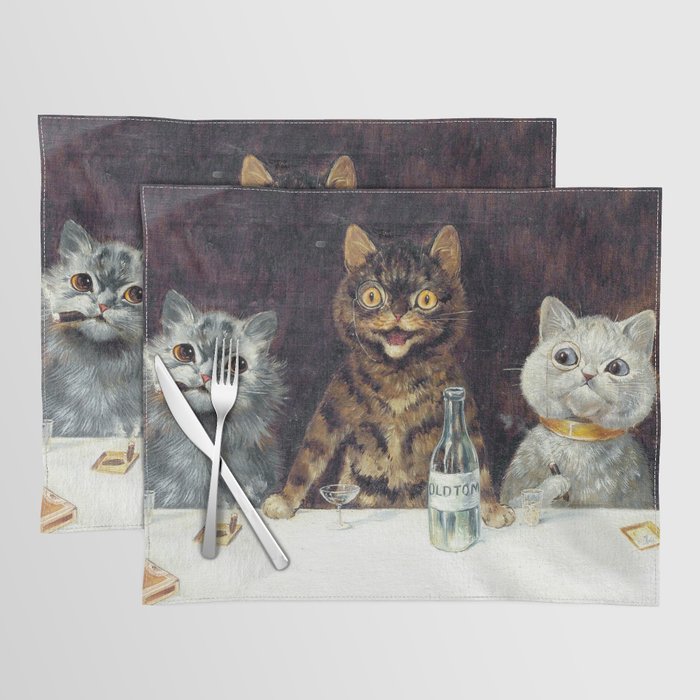 'The Bachelor Party' Vintage Cat Art by Louis Wain Cat Art Placemat Gallery Image 1