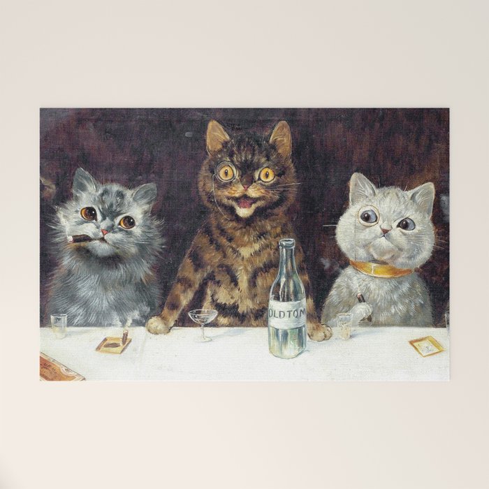 'The Bachelor Party' Vintage Cat Art by Louis Wain Cat Art Welcome Mat Gallery Image 1