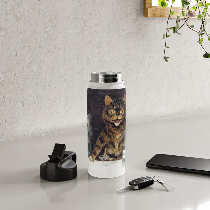 'The Bachelor Party' Vintage Cat Art by Louis Wain Cat Art Water Bottle Gallery Image 4