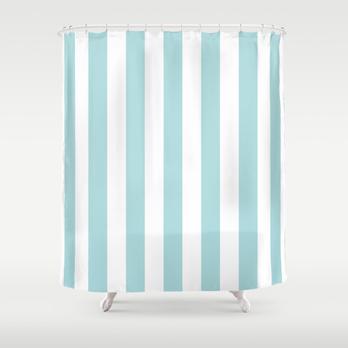 Vertical Stripes in Light Robins Egg Blue and White Shower Curtain Gallery Image 1