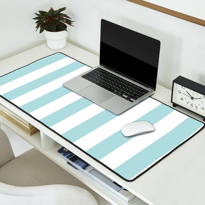 Vertical Stripes in Light Robins Egg Blue and White Desk Mat Gallery Image 2