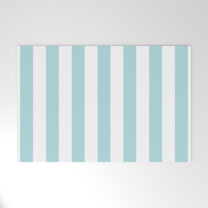 Vertical Stripes in Light Robins Egg Blue and White Welcome Mat Gallery Image 1