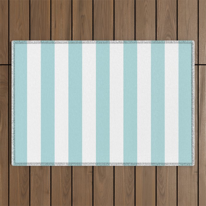 Vertical Stripes in Light Robins Egg Blue and White Outdoor Rug Gallery Image 1