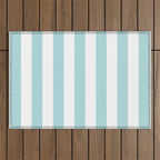 Vertical Stripes in Light Robins Egg Blue and White Outdoor Rug Gallery Image 1
