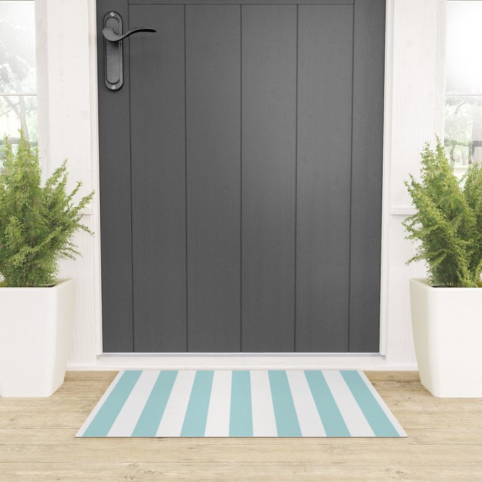 Vertical Stripes in Light Robins Egg Blue and White Welcome Mat Gallery Image 3