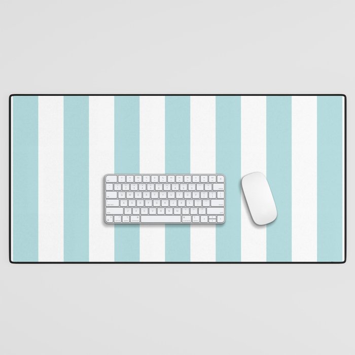 Vertical Stripes in Light Robins Egg Blue and White Desk Mat Gallery Image 1