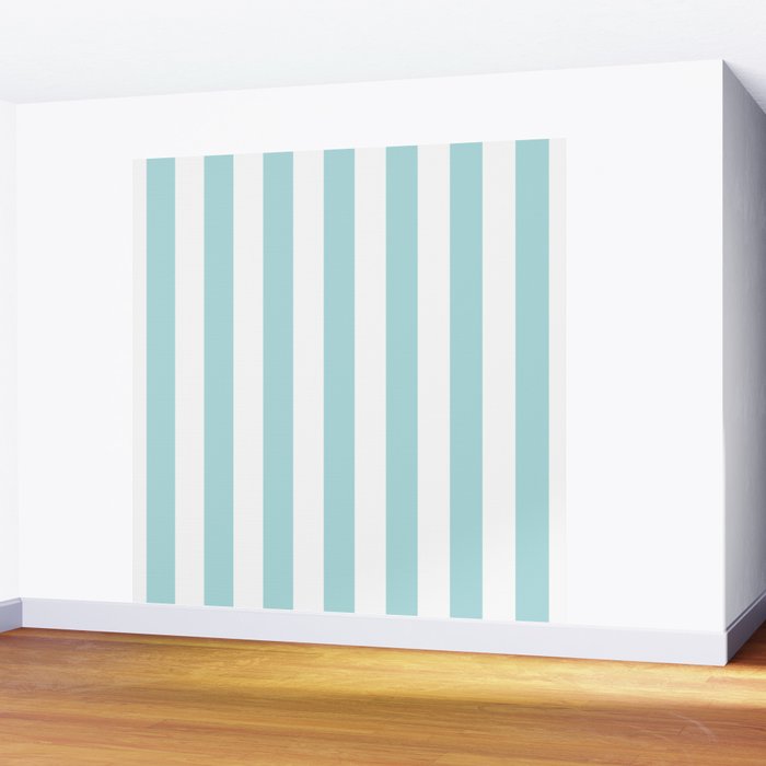 Vertical Stripes in Light Robins Egg Blue and White Wall Mural Gallery Image 2