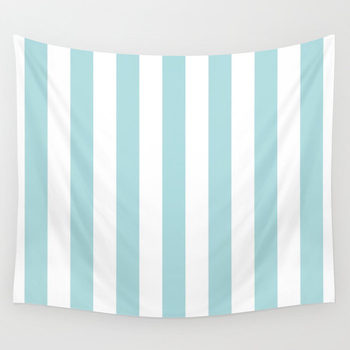 Vertical Stripes in Light Robins Egg Blue and White Wall Tapestry Gallery Image 1