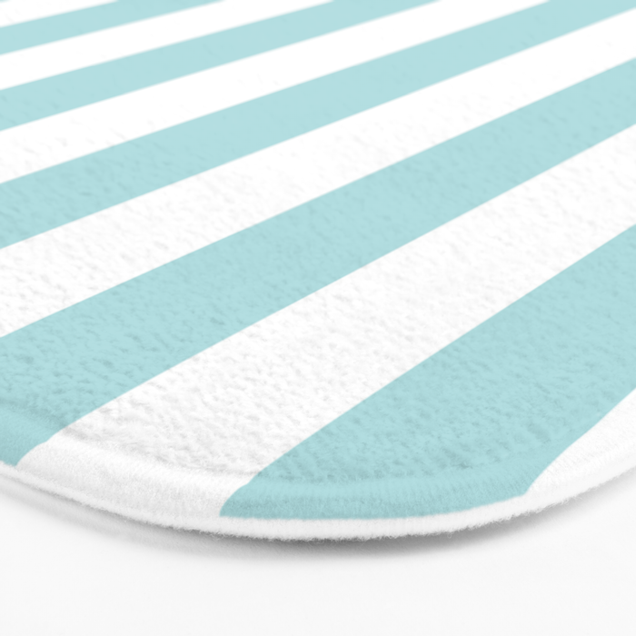 Vertical Stripes in Light Robins Egg Blue and White Bath Mat Gallery Image 3