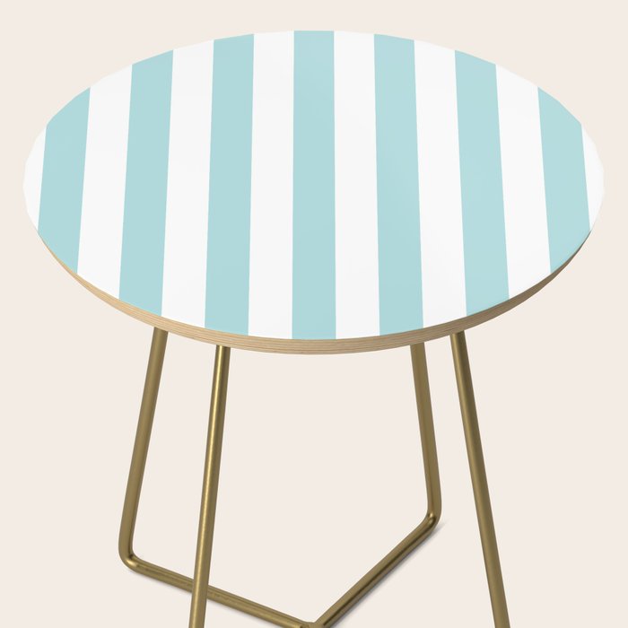 Vertical Stripes in Light Robins Egg Blue and White Side Table Gallery Image 2