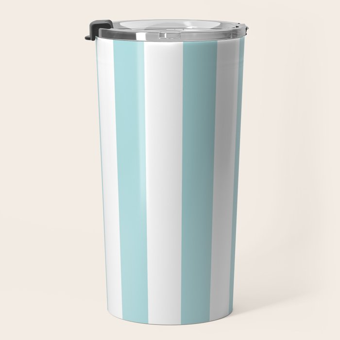 Vertical Stripes in Light Robins Egg Blue and White Travel Mug Gallery Image 3