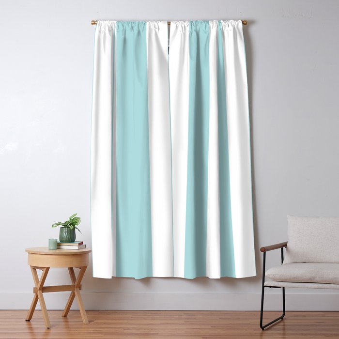 Vertical Stripes in Light Robins Egg Blue and White Window Curtain Gallery Image 5
