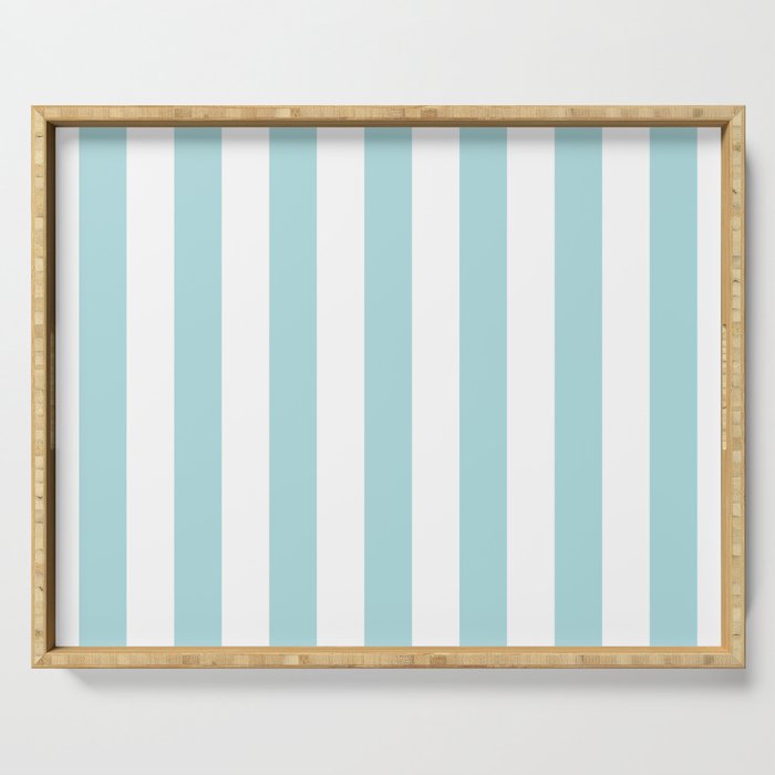 Vertical Stripes in Light Robins Egg Blue and White Serving Tray Gallery Image 1