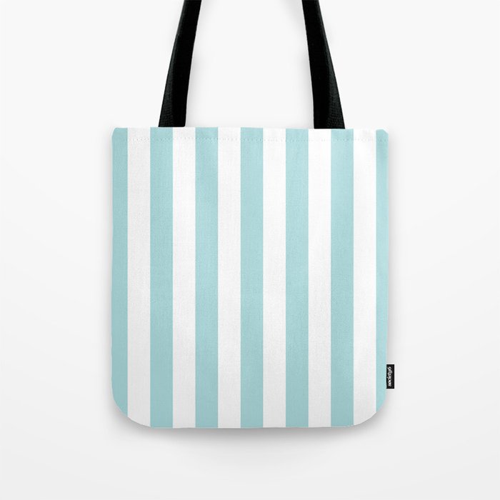 Vertical Stripes in Light Robins Egg Blue and White Tote Bag Gallery Image 1