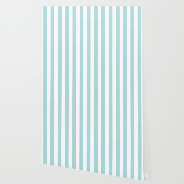 Vertical Stripes in Light Robins Egg Blue and White Wallpaper Gallery Image 2