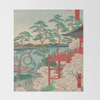 Spring Blossoms and Pond Ukiyo-e Japanese Art Throw Blanket Gallery Image 2