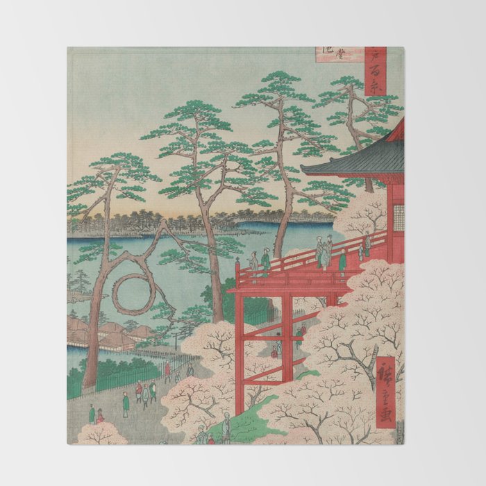 Spring Blossoms and Pond Ukiyo-e Japanese Art Throw Blanket Gallery Image 2