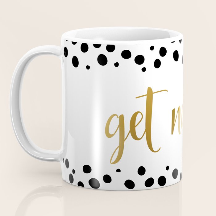 Get Naked Sign, Funny Bathroom Art, Black, White and Gold Coffee Mug Gallery Image 3