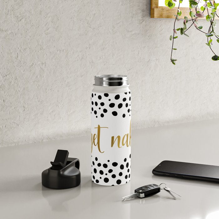 Get Naked Sign, Funny Bathroom Art, Black, White and Gold Water Bottle Gallery Image 4