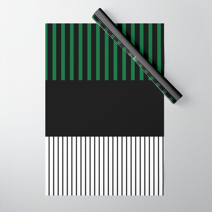 Colour Pop Stripes in Green - White and Black Wrapping Paper Gallery Image 1